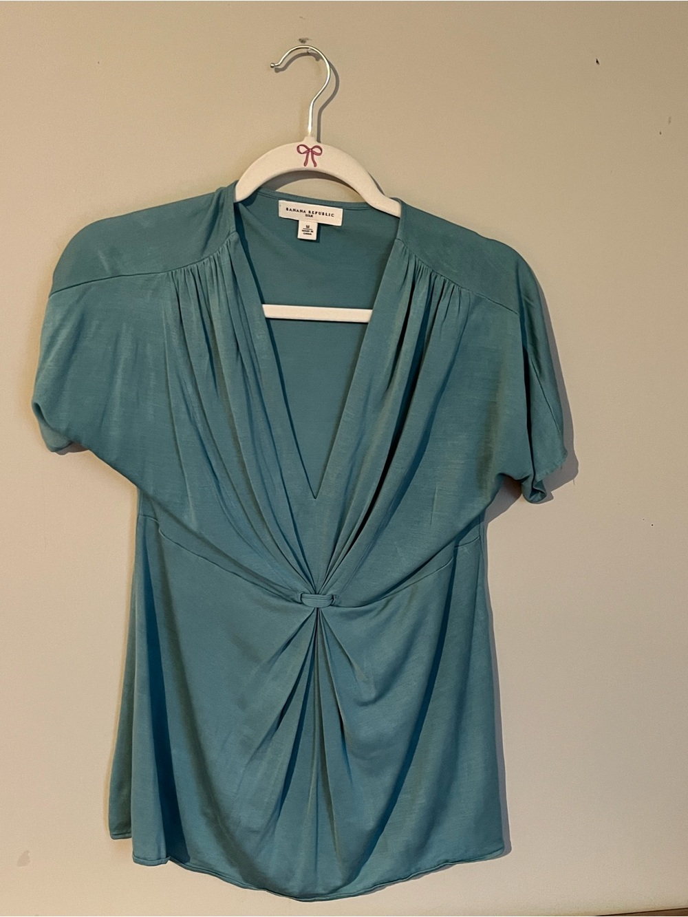 Banana Republic Teal Knot-Front V-Neck Blouse